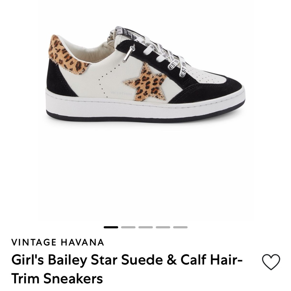 Vintage Havana Girl's Bailey Star Sneakers - Black, White, and Leopard, Size 12